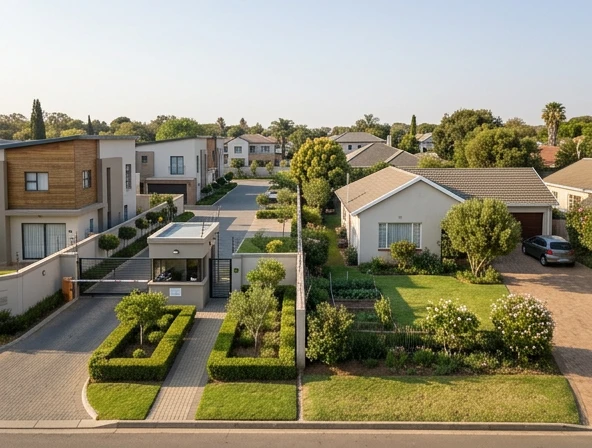 Two contrasting South African properties side by side - a modern sectional title complex and a freehold family home with a garden